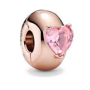 Heart Solitaire Clip Charm Pink Rose Gold Plated